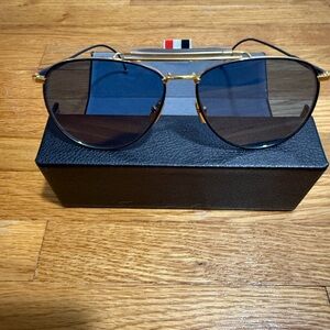 Thom Browne Gold and Blue Aviator Sunglasses